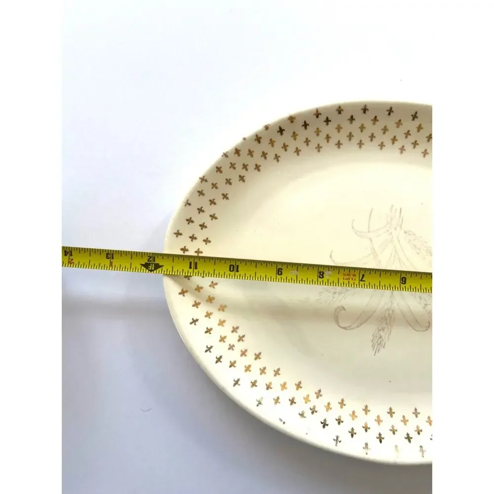 Vintage 1960s SCIO Pottery Golden Wheat Serving Platter Gold Fleur De Lis 12